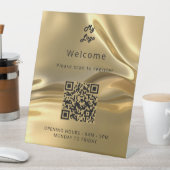QRコード顧客登録金ゴールドメタルウェルカム 台座サイン (インサイチュ)