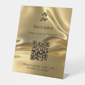 QRコード顧客登録金ゴールドメタルウェルカム 台座サイン (正面)
