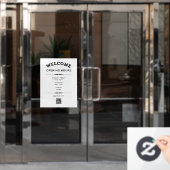 QRコード黒を白に設定したウェルカムオープン時間 ウィンドウサイン (オフィスドア)