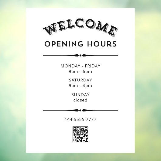 QRコード黒を白に設定したウェルカムオープン時間 ウィンドウサイン (シート3)