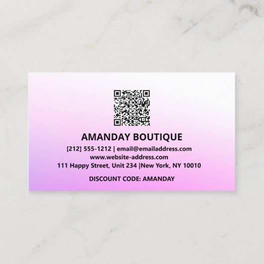 QRコード20%オフ割引インサートピンク感謝してい色 名刺 (裏面)