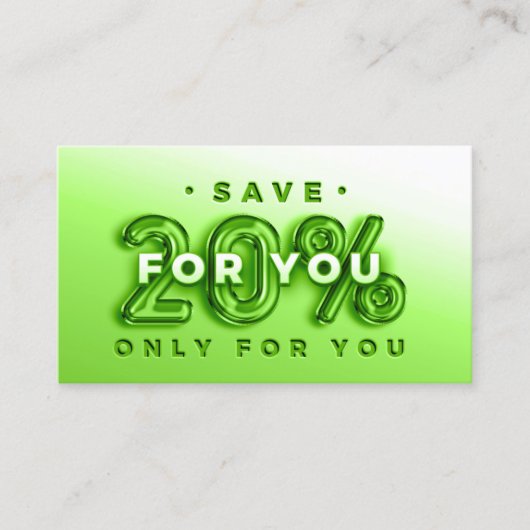 QRコード20%オフ割引プロモーションのロイヤリティ 名刺 (正面)