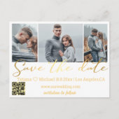 qrコード3フォトコラージュの金ゴールドを保存す結婚る 案内ポストカード (正面)