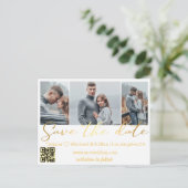 qrコード3フォトコラージュの金ゴールドを保存す結婚る 案内ポストカード (スタンド正面)