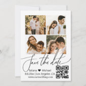 qrコード4写真コラージュのミニマリスト日付を保存 ノートカード (正面)