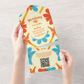 QRコード70のレトロGroovy Orange 結婚's オールインワン招待状 (貼ってはがせる)