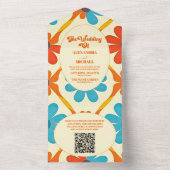 QRコード70のレトロGroovy Orange 結婚's オールインワン招待状 (内側)