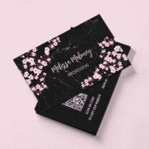 QRコード |さくらんぼの花ピンク黒の大理石