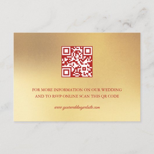 QRコード |さくらんぼ赤金ゴールド中国の結婚ズ エンクロージャーカード (裏面)