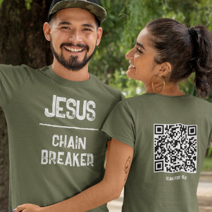 QRコード イエス - Chain Breaker 新しい命のクリスチャン Tシャツ