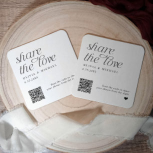 QRコード ウェディングコースター Share the Love スクエアペーパーコースター