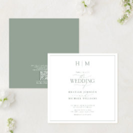 QRコード エレガントなセージグリーン カリグラフィー モノグラム 招待状