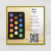 QRコード オリーブグリーン アーティスト 教育者 美術教師 スクエア名刺 (正面)