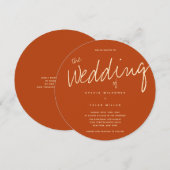 QRコード オレンジ色 タイポグラフィ ウェディング 招待状 (正面/裏面)