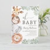 QRコード オー ベイビー サファリ アニマル ボーイのベビーシャワー 招待状 (スタンド正面)