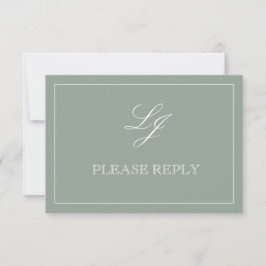 QRコード セージグリーン カリグラフィーモノグラム ウェディングRSVP 出欠カード