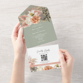 QRコード セージグリーン 花の結婚式 オールインワン招待状