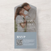 QRコード |ダスティーシンプルブルーオーバーレイ結婚写真 オールインワン招待状 (内側)