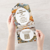 QRコード　ナチュラル　水彩　白いデイジー　ウェディング オールインワン招待状 (貼ってはがせる)