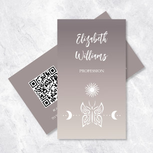 QRコード バタフライムーンタウペベージュタングラデーション 名刺
