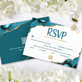 QRコード バツ ミツバ ターコイズ アゲート ボールド RSVP カード