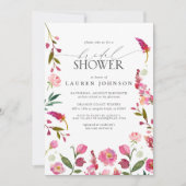 QRコード ピンクの水彩花 ブライダルシャワー 招待状 (正面)