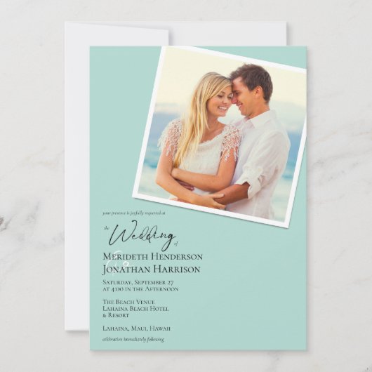 QRコード フォト ビーチ シーグラス シンプル エレガント 招待状 (正面)