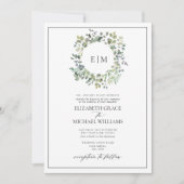 QRコード フォーマル サージブルー ユーカリ モノグラム 招待状 (正面)