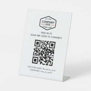 QRコード フリーWiFi ビジネス ロゴ ミニマリスト 台座サイン