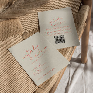 QRコード ブライトオレンジ レトロ ファン ウィムジカル ウェディング 招待状