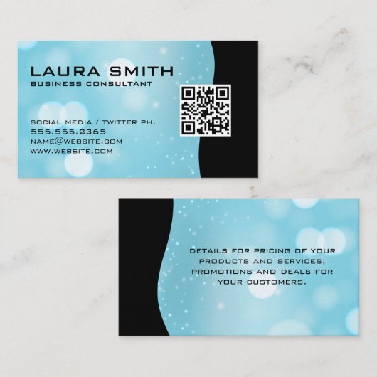 QRコード/ブルーボケ抽象芸術名刺 名刺 (正面/裏面)