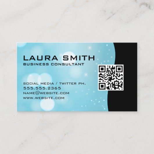 QRコード/ブルーボケ抽象芸術名刺 名刺 (正面)
