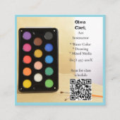 QRコード ブルー アーティスト チューター 教育者 アート教師 スクエア名刺 (正面)