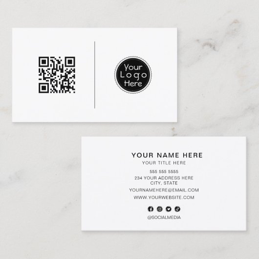 QRコード，プロフェッショナルミニマルなソーシャルメディア 名刺 (正面/裏面)
