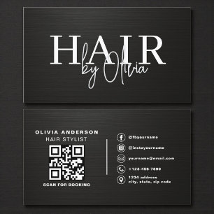 QRコード ヘアスタイリスト メタリックタイポグラフィ 名刺