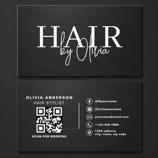 QRコード ヘアスタイリスト メタリックタイポグラフィ 名刺