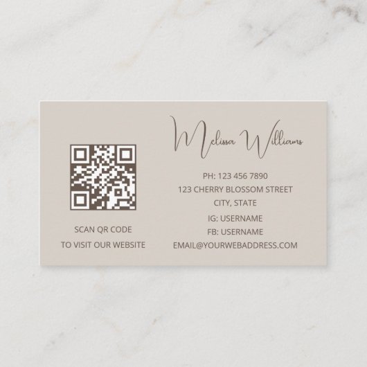 QRコード |ベージュ抽象芸術アートイニシャル 名刺 (裏面)