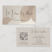 QRコード |ベージュ抽象芸術アートイニシャル 名刺 (正面/裏面)