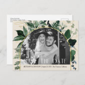 QRコード、ベージュ結婚グリーンの写救真日 案内ポストカード (正面/裏面)