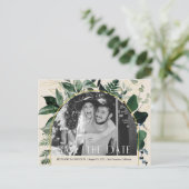 QRコード、ベージュ結婚グリーンの写救真日 案内ポストカード (スタンド正面)