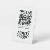 QRコード ホワイト メニュー ロゴ 非接触 モダン カフェ 台座サイン (正面)