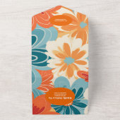 QRコード ボーホー シック レトロ カラフル フラワーズ ウェディング オールインワン招待状 (外側)