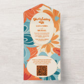 QRコード ボーホー シック レトロ カラフル フラワーズ ウェディング オールインワン招待状 (内側)