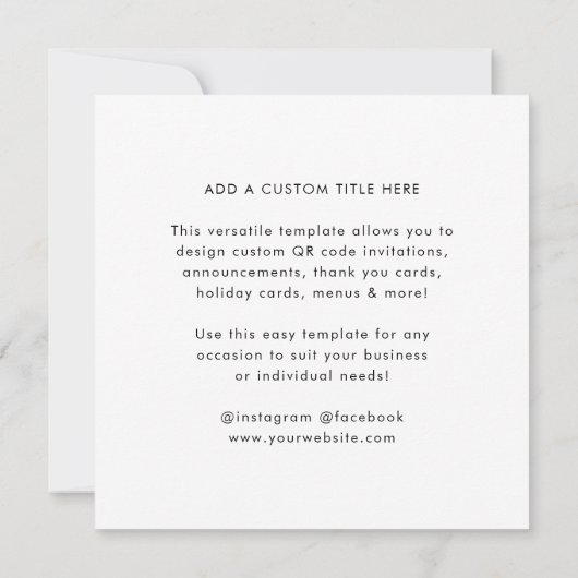 QRコード |ミニマモダンリストホワイトスクエア 招待状 (裏面)