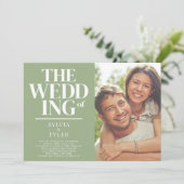 QRコード ミニマリスト タイポグラフィー サージ フォト ウェディング 招待状 (スタンド正面)