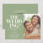 QRコード ミニマリスト タイポグラフィー サージ フォト ウェディング 招待状 (正面/裏面)