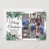QRコード メリークリスマス ホリーのグリーン 一枚の写真 シーズンカード (正面)