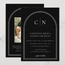 QRコード モダン モノグラム アーチ ウェディング 招待状