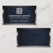 QRコード | ラグジュアリーブルー金ゴールドライン | 金属縁ど 名刺 (正面/裏面)