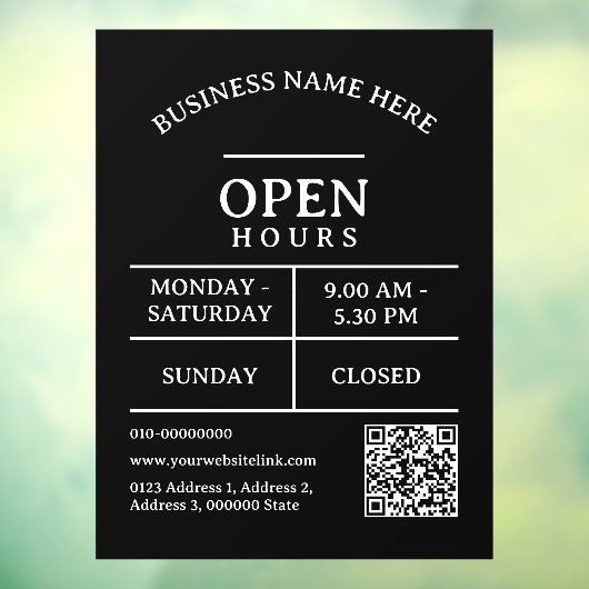 QRコード レストラン サロン ビジネス 営業時間 ドア ウィンドウサイン (シート3)